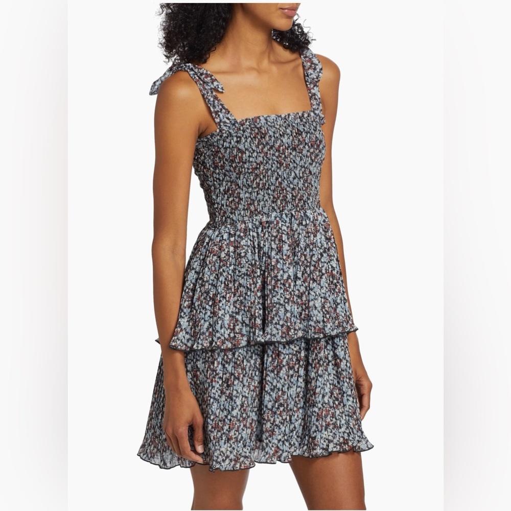 GANNI - Floral Georgette Smocked Minidress